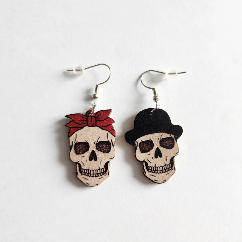 Wholesale Wooden Halloween Rainbow Pumpkin Earrings